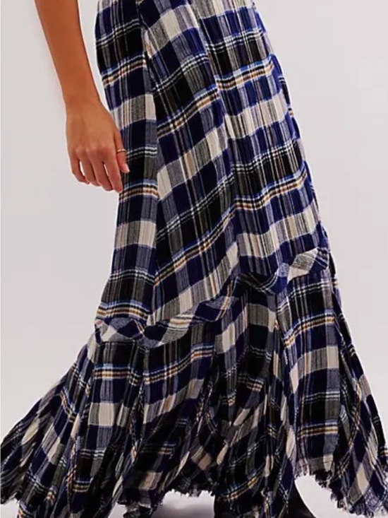 Free People Dresses & Skirts - Free People Plaid Maxi Skirt in Navy and White